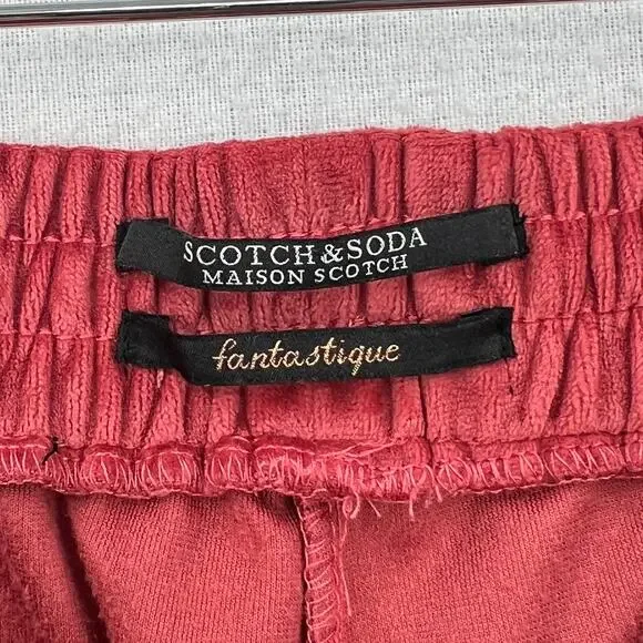 SCOTCH AND SODA The Peaks Velour Crop Track Pants Womens M Red Mid Rise Straight - Picture 11 of 16